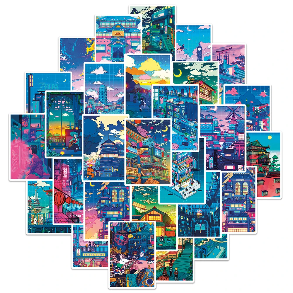 10/30/50pcs 애니메이션 거리보기 밤 인쇄 만화 스티커 귀여운 미적 스케이트 보드 노트북 전화 멋진 스티커