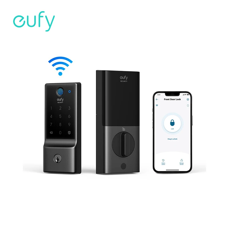 Eufy 보안 스마트 잠금 장치, C220 지문 키리스 엔트리 문짝 잠금 장치, 와이파이 앱 내장, 리모컨 전면 문짝 스마트 잠금 장치 title=Eufy 보안 스마트 잠금 장치, C220 지문 키리스 엔트리 문짝 잠금 장치, 와이파이 앱 내장, 리모컨 전면 문짝 스마트 잠금 장치 