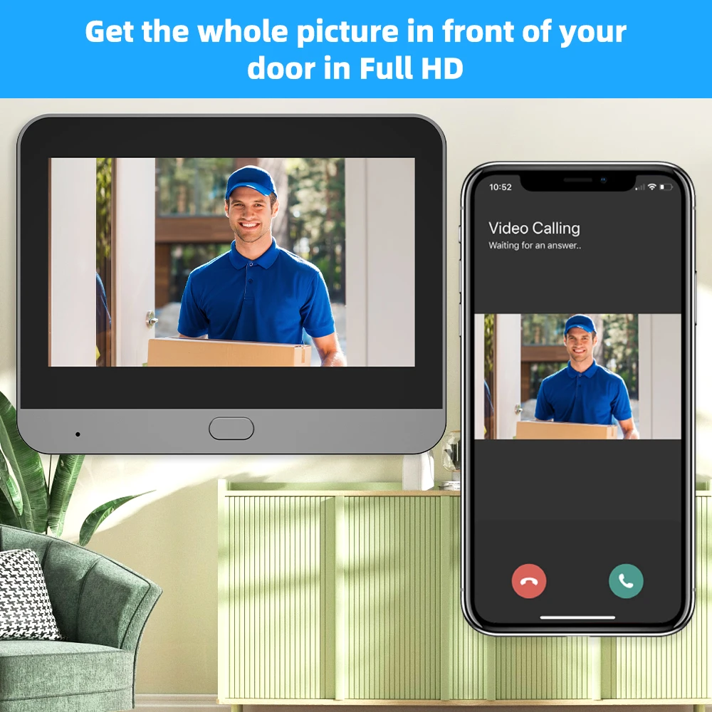 REHENT 홈 보안용 스마트 투야 구멍 문 눈 카메라, 2.4G 와이파이, 적외선 알렉사 구글 비디오 인터콤 도어 카메라, 5000mAh