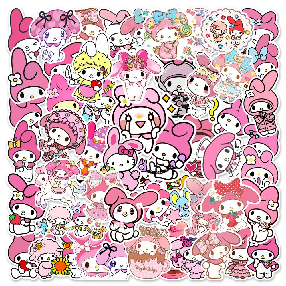 50/100pcs Kawaii 만화 Sanrio 스티커 미적 헬로 키티 내 멜로디 Kuromi 데칼 장식 귀여운 스티커 소녀