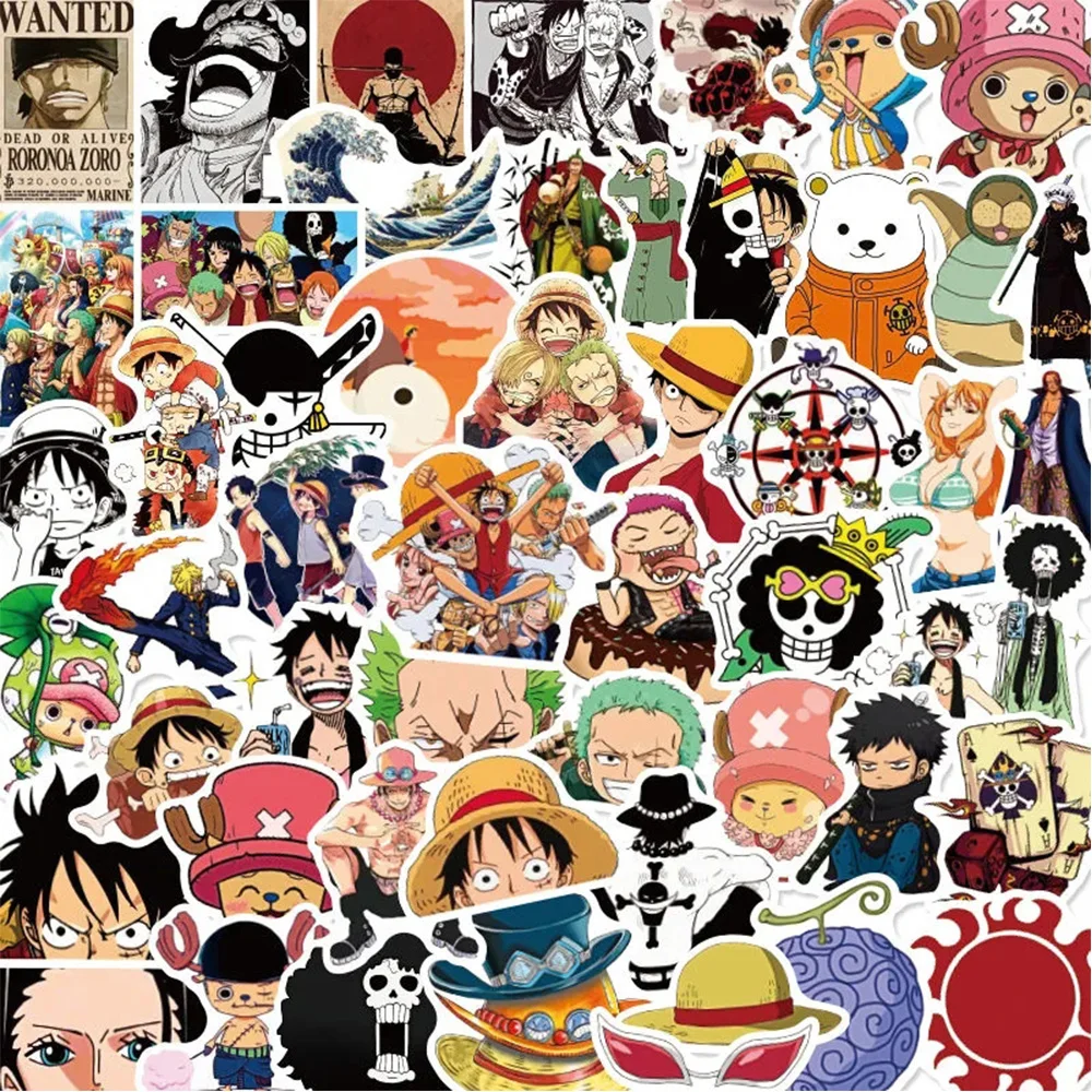 48/50/100pcs 원피스 스티커 애니메이션 Luffy Zoro 헬기 만화 데칼 DIY 스케이트 보드 자동차 노트북 쿨 스티커 장난감