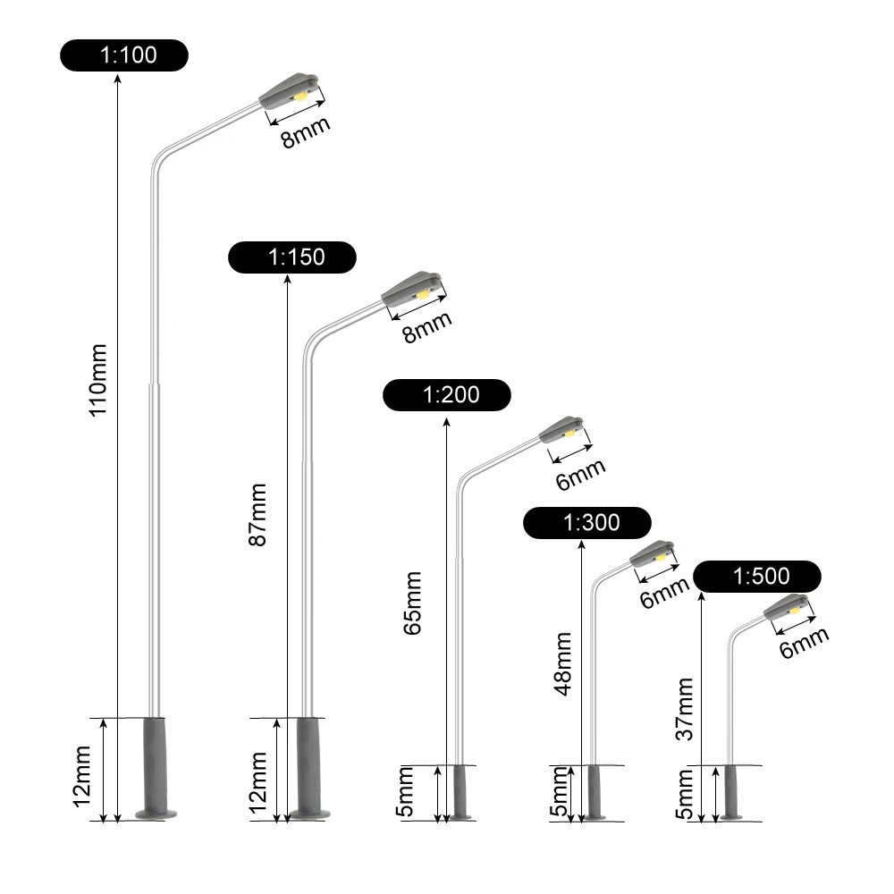 LED 가로등 조명 단일 헤드 기차 레이아웃 조경 모델, 1:100-500 스케일, 3V