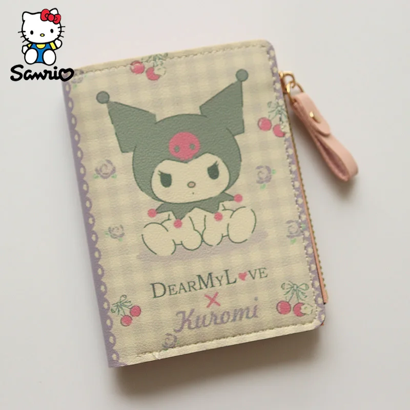 산리오 만화 쿠로미 시나몬 PU 지갑, 카드홀더 접이식 지퍼 컴팩트 지갑, 여성 생일 선물, 도매