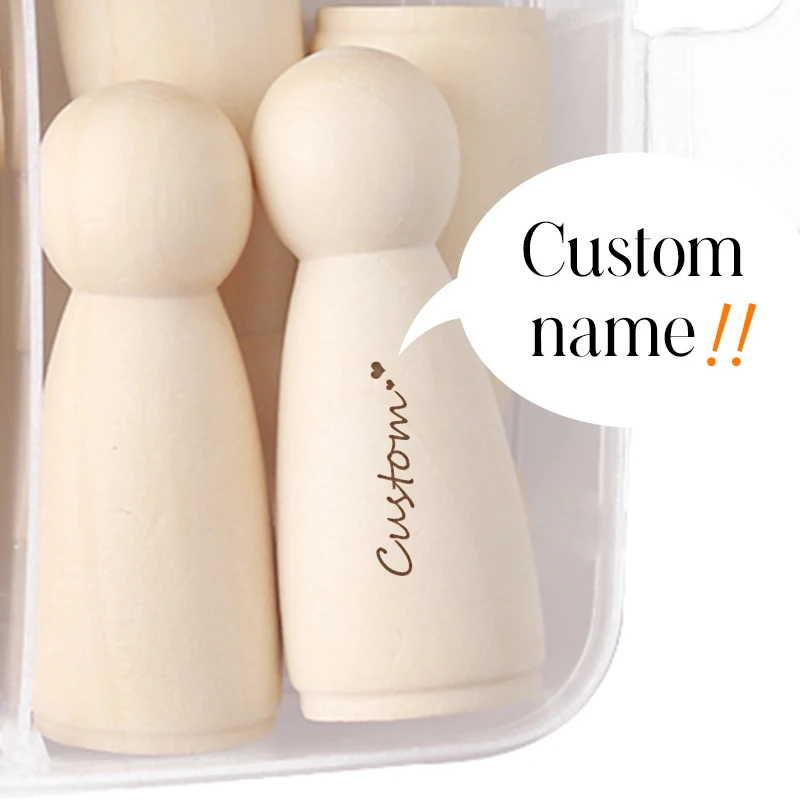 10PCS 55mm 못 인형 남자와 여자 나무 가족 인형 어린이 방 장식 사용자 정의 이름 로고 수제 나무 빈 어린이 용품 장난감