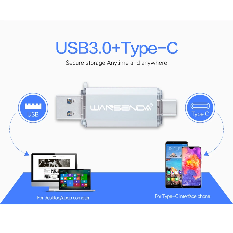 Hotsale WANSENDA OTG USB 플래시 드라이브 유형 C 펜 드라이브 유형 C 장치를위한 512GB 256GB 128GB 64GB 32GB 16GB USB 지팡이 3.0 Pendrive