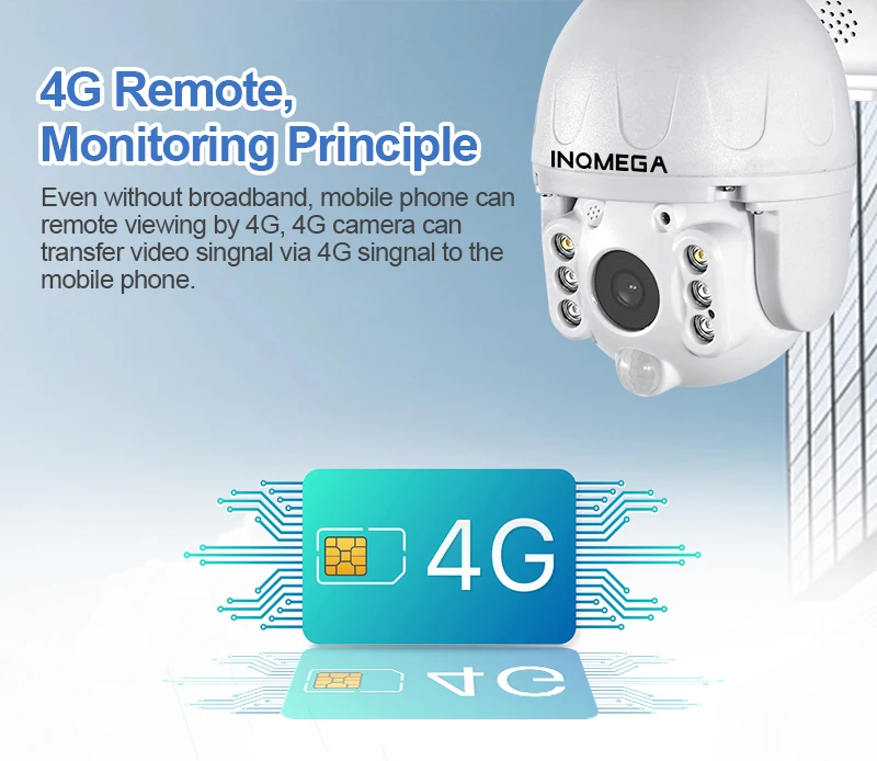 INQMEGA 야외 태양광 카메라, 4G SIM / WIFI 무선 보안 분리형 태양광 캠 배터리, CCTV 비디오 감시 스마트 모니터