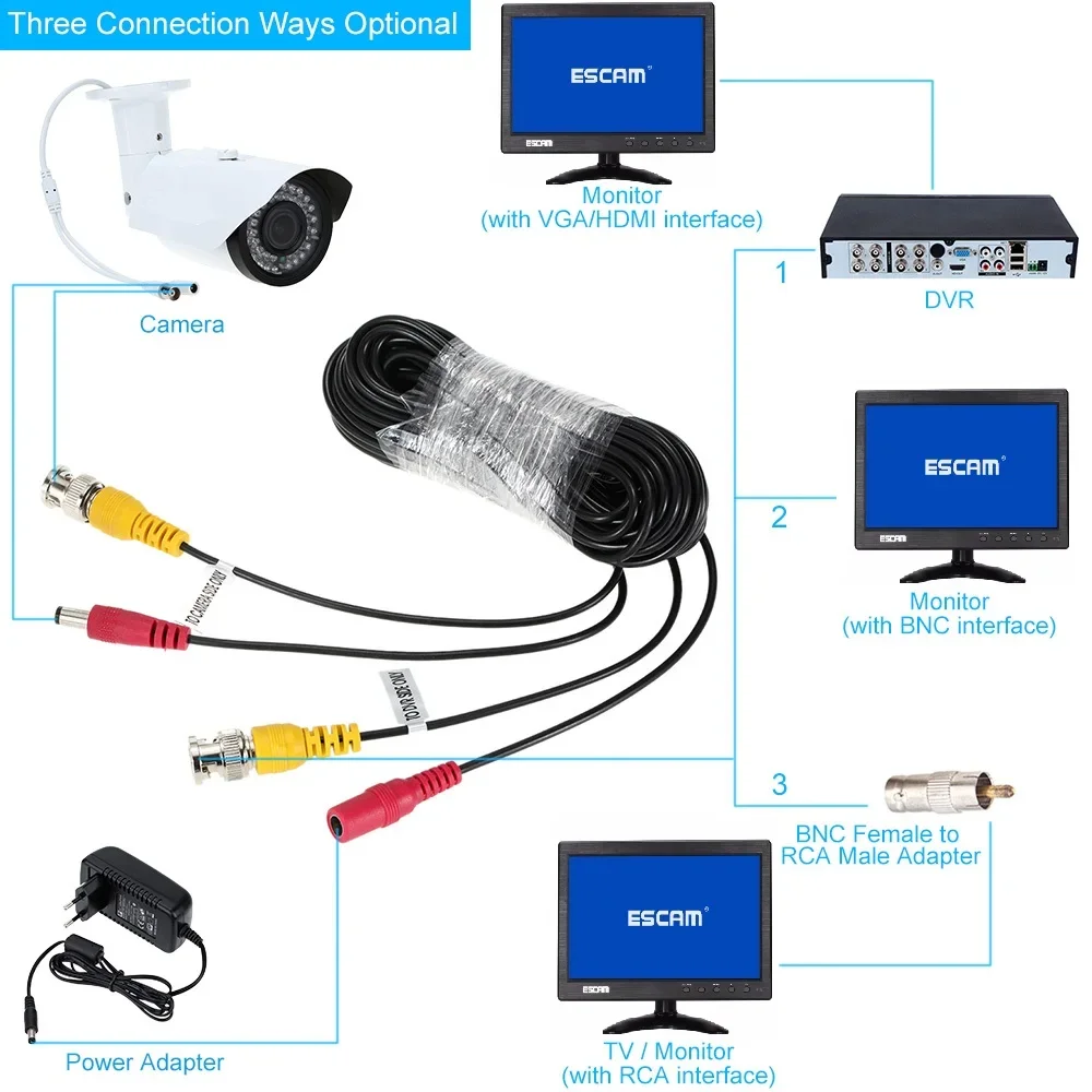 AHD 카메라 케이블, 아날로그 AHD CCTV DVR, DC 플러그 케이블용, BNC 케이블 출력, 5m, 10m, 15m, 20m, 30m, 드롭 배송