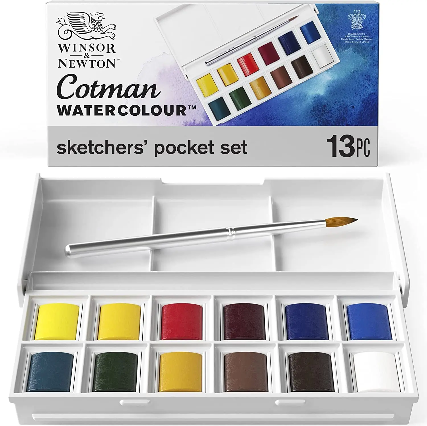 Winsor & Newton Cotman 휴대용 여행용 단색 수채화 페인트, 스케처용 하프 팬 팔레트, 수채화 브러시, Acuarela, 12 색