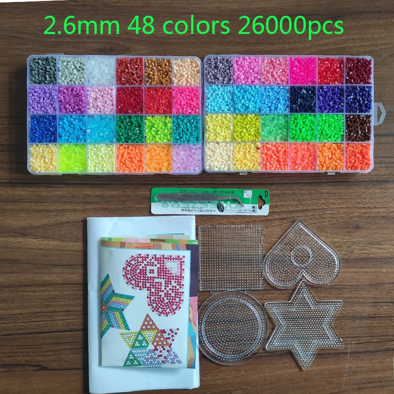 72/48 색상 박스 세트, 하마 비즈 장난감, 2.6mm, 5mm Perler, 교육용 3D 퍼즐, DIY 장난감, 퓨즈 비즈 페그보드 시트, 다림질 종이