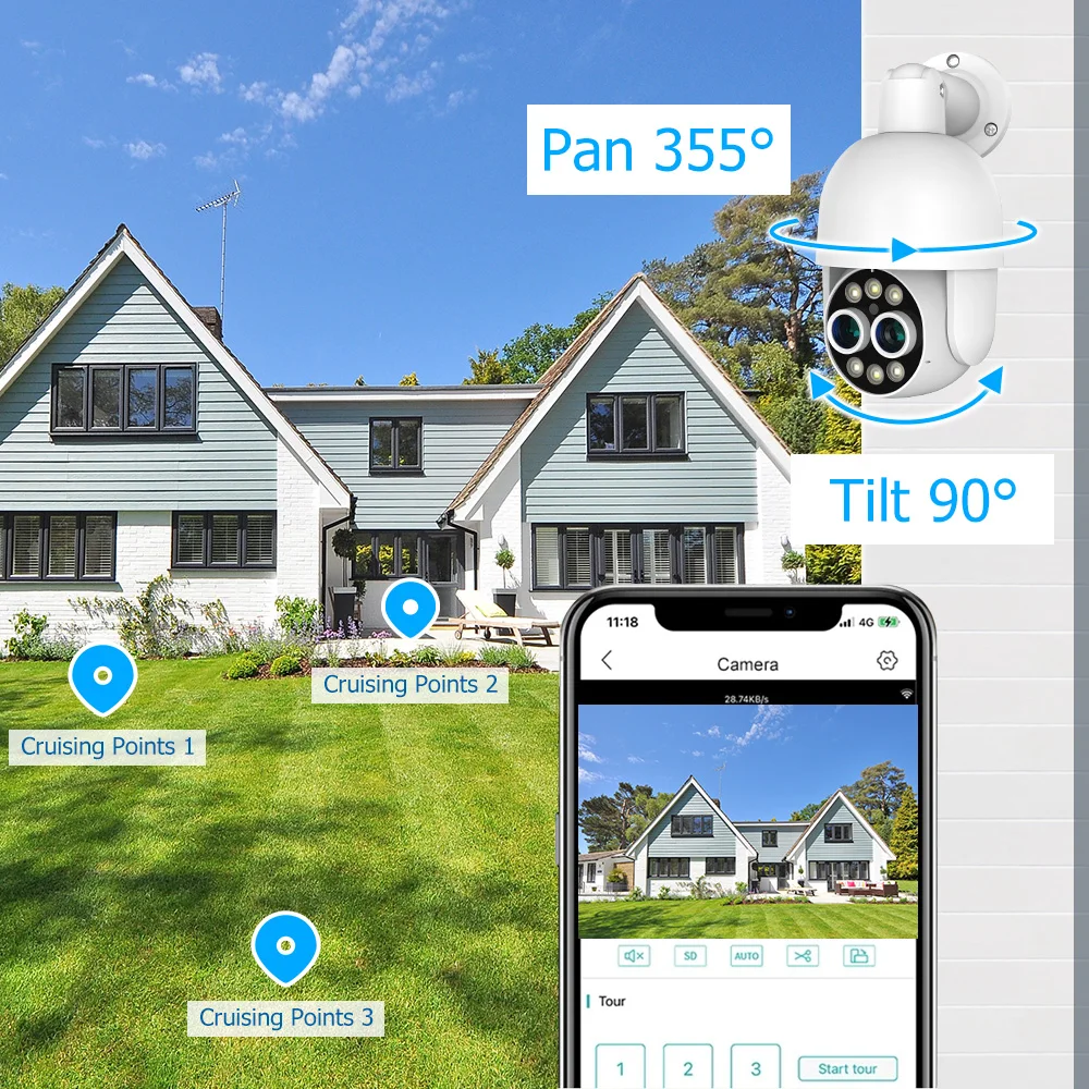 MISECU 4K PTZ 8X 하이브리드 줌, 듀얼 렌즈 POE IP 카메라, 8MP 야외 인간 감지 자동 추적 보안 카메라, 컬러 나이트, 2.8mm, 12mm