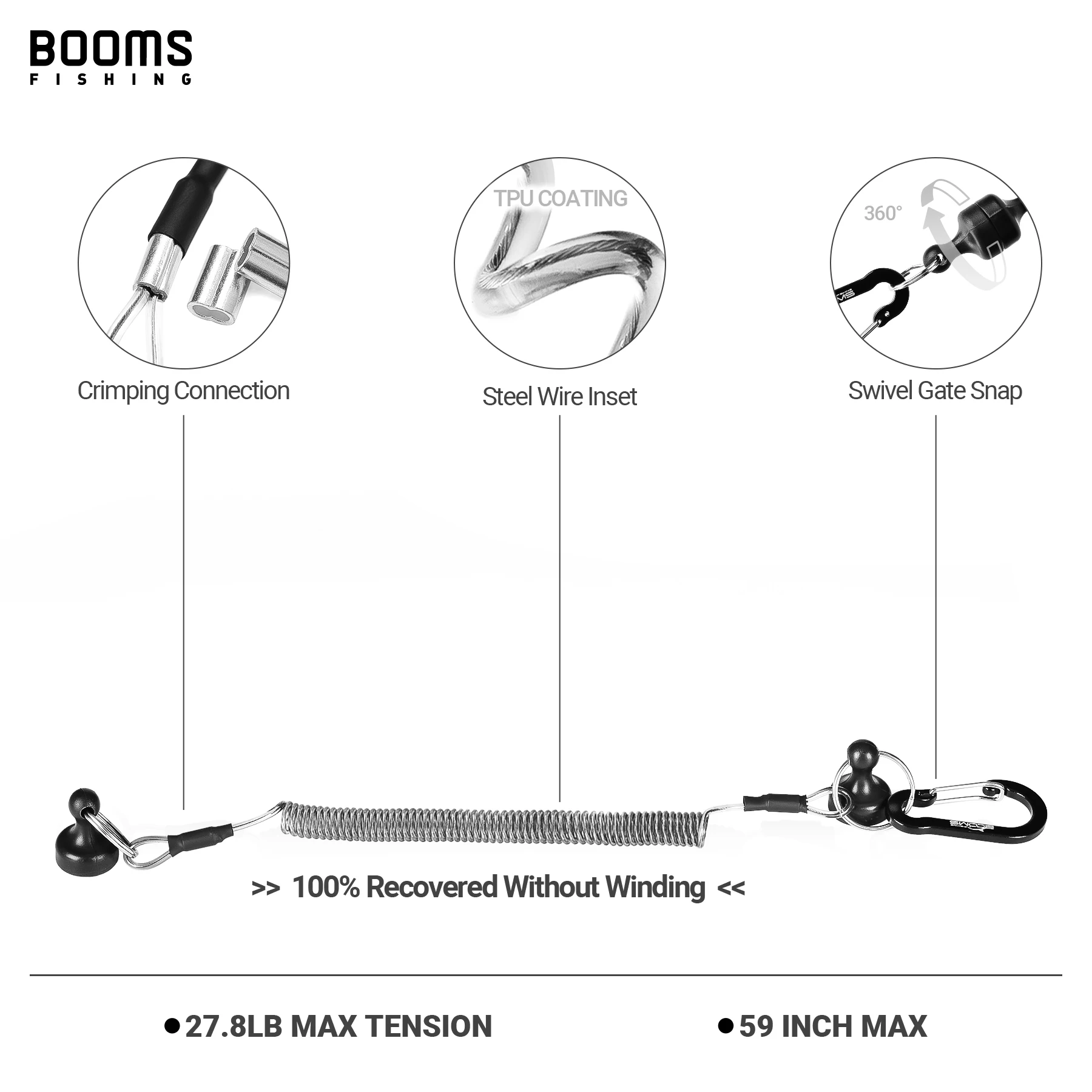 Booms-낚시 MRC 강력한 마그네틱 퀵 릴리스 클립 네트 홀더 낚시용 코일 랜야드 알루미늄 카라비너, 낚시용 그물끈 포함