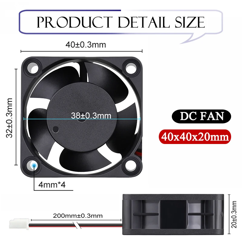 Gdstime-미니 컴퓨터 케이스 냉각 팬, 볼 베어링 슬리브 베어링, 2 핀, 4cm, 40mm, 24V, 12V, 5V, 4020, 2 개