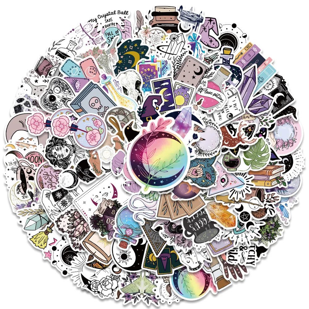 마녀 고딕 아포테카리 타로 마녀 점성술 보호 스티커, 마술사 노트북 기타 전화 그래피티, 어린이 스티커, 50 개, 100 개