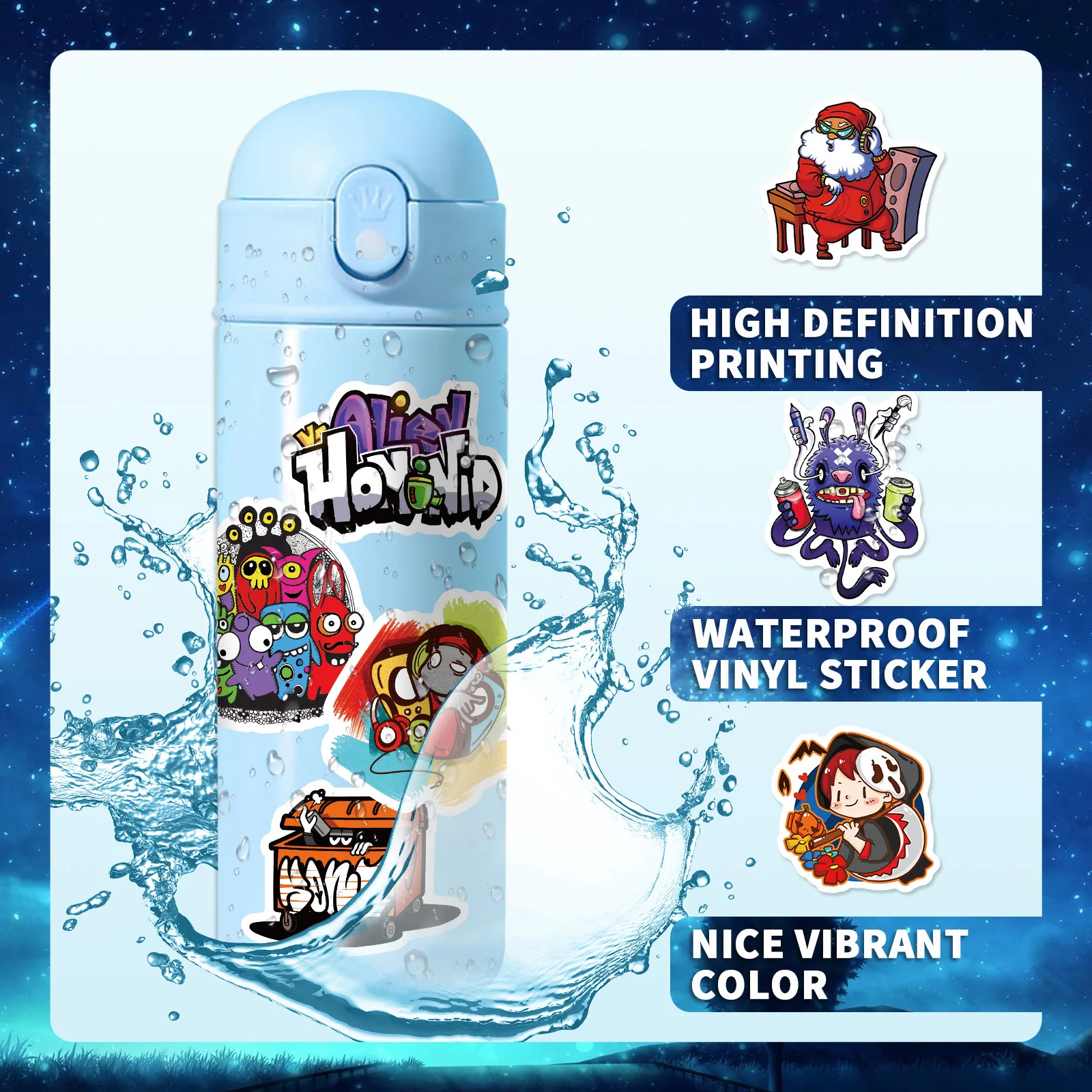 재미있는 거리 예술 만화 스티커, 스케이트보드 스크랩북용 데칼, 자동차 노트북 수하물 전화 그래피티 스티커, 어린이 장난감, 50 개