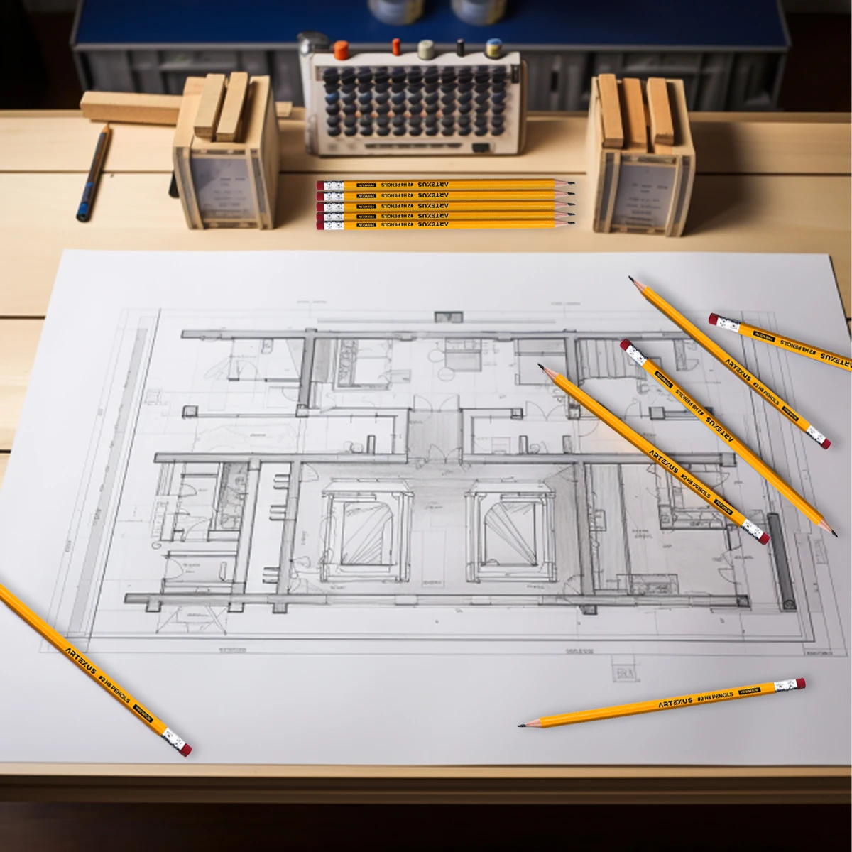 ARTEXUS 연필 #2 HB, 12개 팩, 목재 케이스 그래핀트 연필 대량, 미리 깎인 연필 #2, 사무용품 & 학교용품.