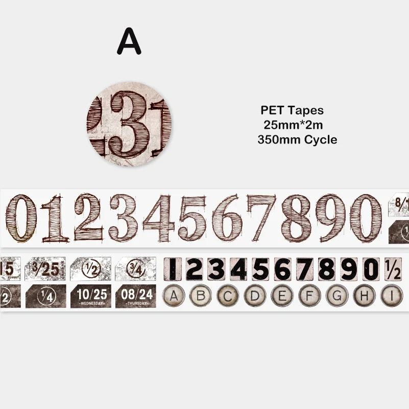 Journamm Ins PET 테이프, DIY 스크랩북 재료 콜라주, 정크 저널, 창의적인 문구, 숫자 글자 장식 테이프, 25mm * 2m