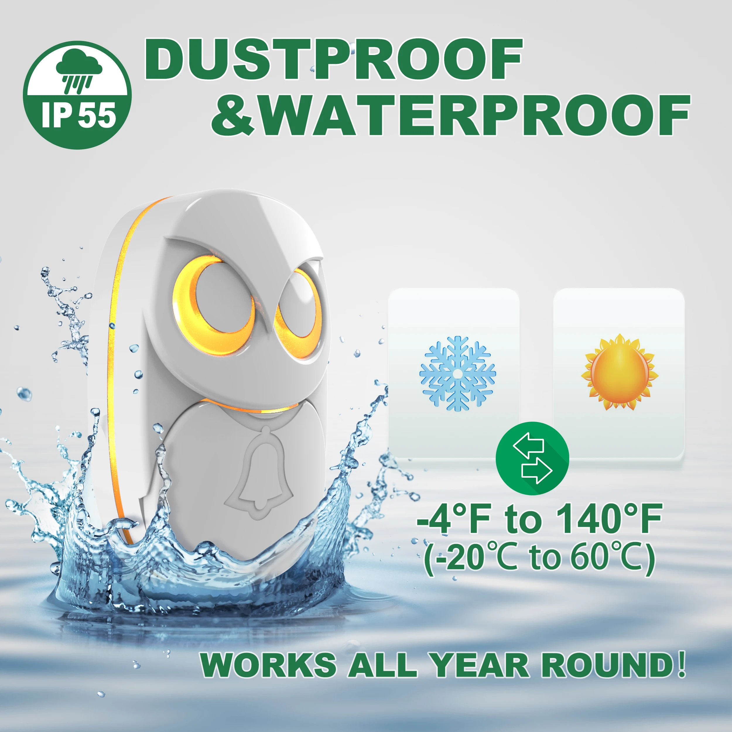 HTZSAFE 무선 초인종 차임-300 m 장거리 무선 방수 초인종, 야외 가정 지능형 초인종 차임