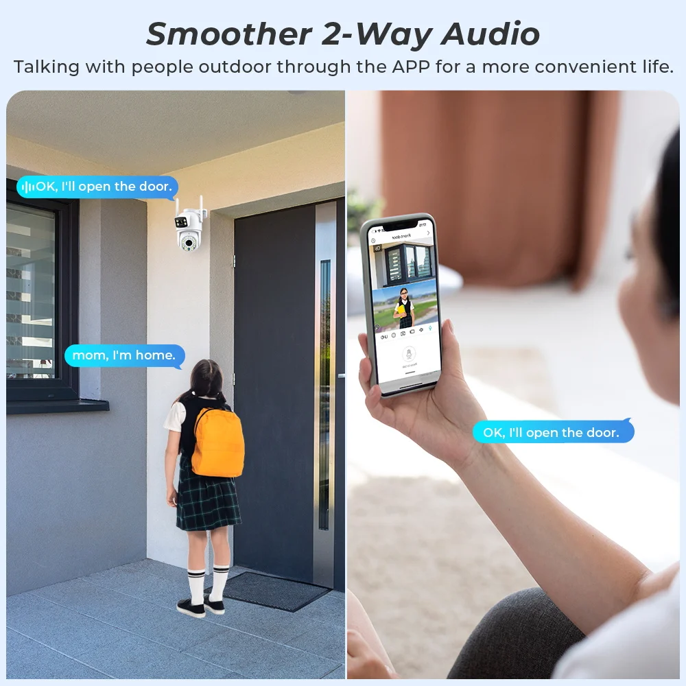 Reobiux 듀얼 렌즈 Ai 인간 감지 자동 추적 CCTV 와이파이 감시 카메라, 보안 보호, iCSee 앱, 4K 8MP 카메라, 4MP