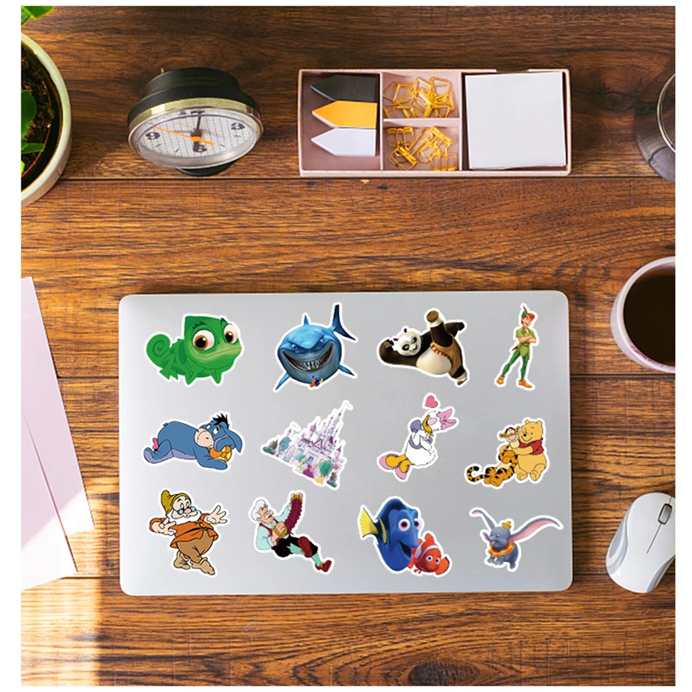 디즈니 믹스 귀여운 만화 미키 마우스 스티치 스티커, 미적 노트북 스케이트보드 휴대폰 자동차 애니메이션 스티커, 어린이 장난감, 10 30 50 100 개