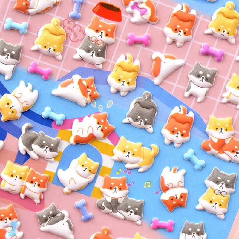 1 시트 3D 푹신한 대량 스티커 만화 펭귄 팬더 스테레오 버블 스티커 일기 스티커 장식 DIY 문구 스티커 랜덤