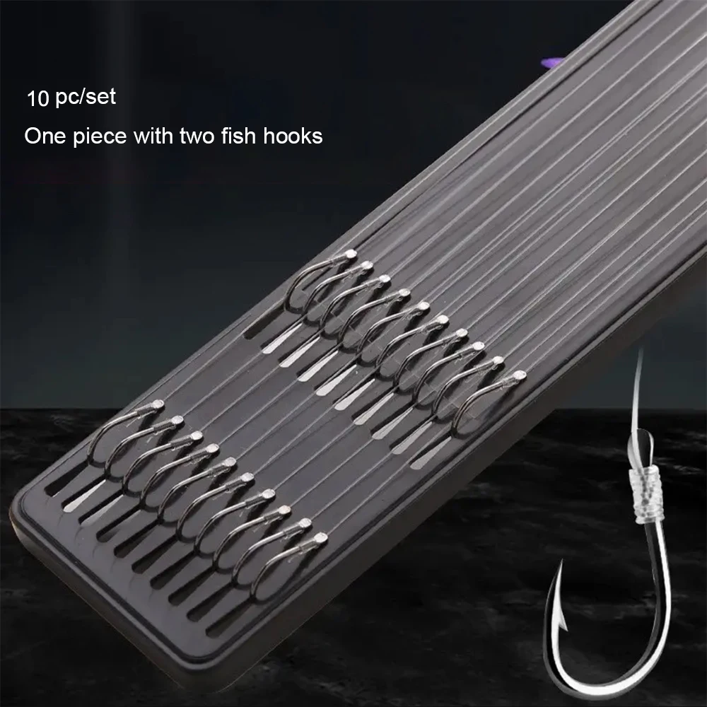 낚싯줄이 있는 더블 후크 낚시, 잉어 태클용 후크 포함, 고강도 스레드 및 스위블, 좋은 액세서리 키트, 세트당 10 개