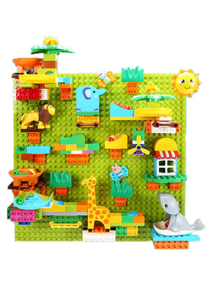 큰 빌딩 블록 대리석 경주 달리기 트랙 공룡 부품 호환 대형 벽돌 롤링 볼 슈트 깔때기 어린이 선물 미로 장난감