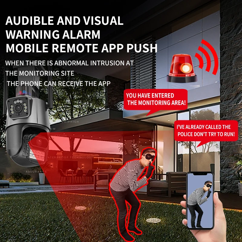 듀얼 렌즈 자동 추적 방수 보안 비디오 감시 경찰 조명 경보, 야외 와이파이 PTZ, 8MP 4K IP 카메라, 듀얼 스크린