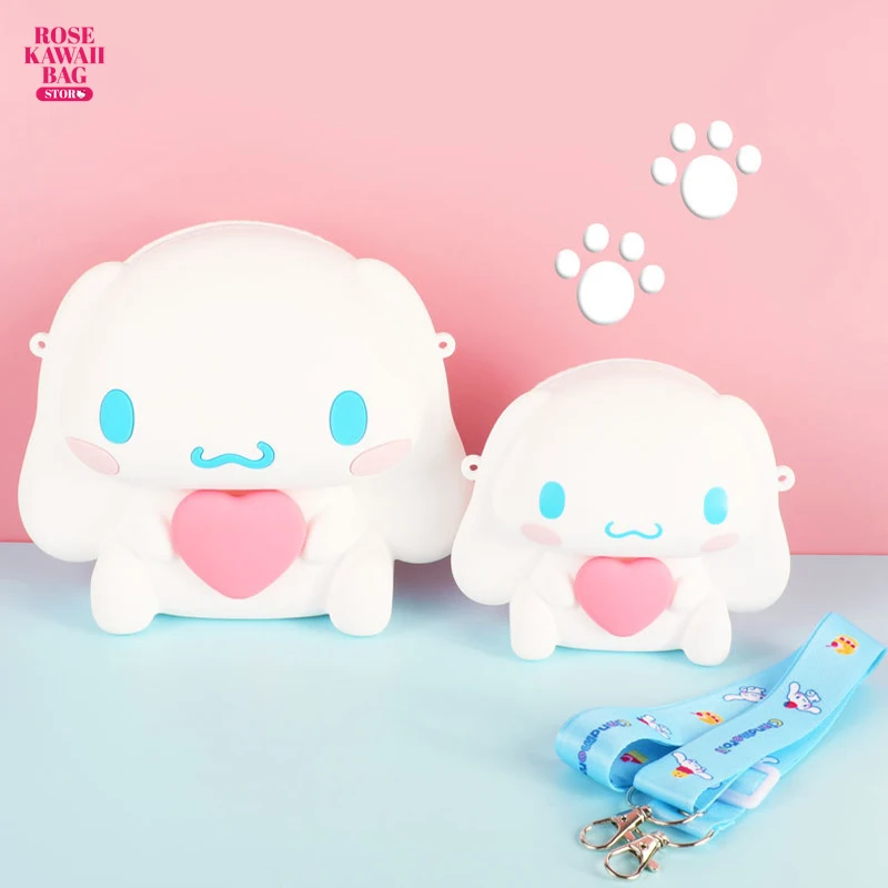 시나모롤 동전 지갑 카와이 산리오 크로스 바디 백, 실리콘 방수 귀여운 숄더백, 만화 시나모롤 공주 가방, 어린이