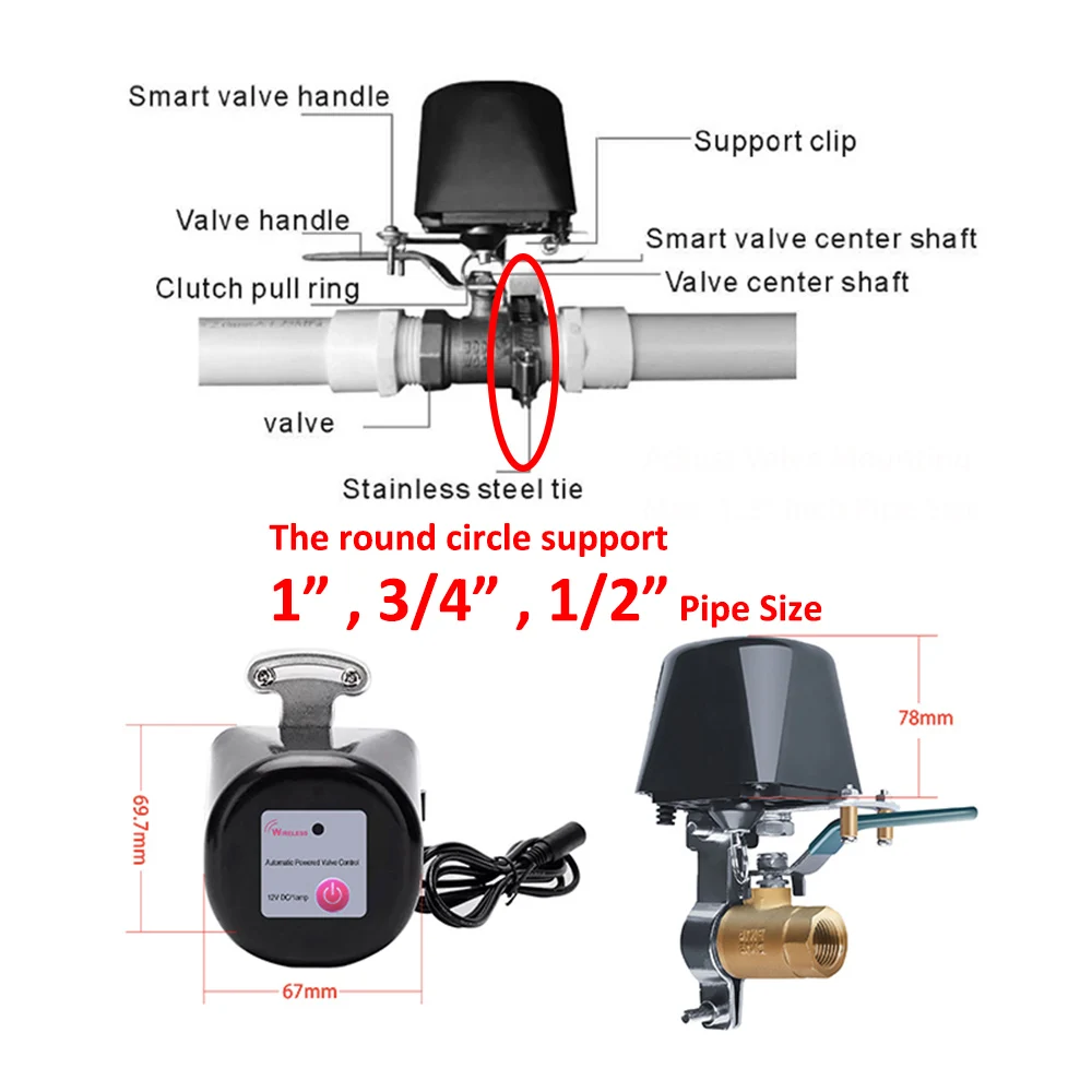 Tuya 스마트 WiFi ZigBee 수성 가스 누출 밸브 ON/OFF 자동 제어 카운트다운 타이머 밸브 Alexa Google 홈 차단 컨트롤러