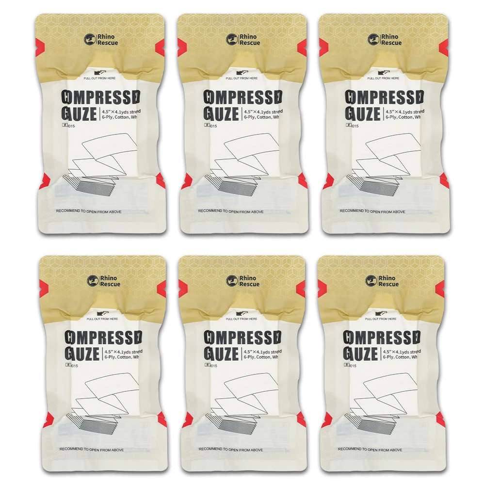 코뿔소 구조 압축 거즈, 흰색 면 상처 포장, 응급 상처 드레싱, 응급 처치 및 외상 키트