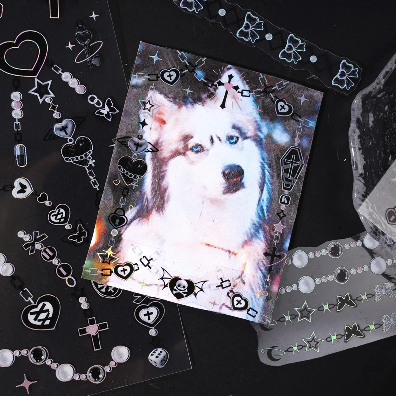 Journamm 미학 프레임 장식 스티커, DIY 컷 콜라주 스크랩북 재료, 방수 애완 동물 스티커 문구, 팩당 3 개