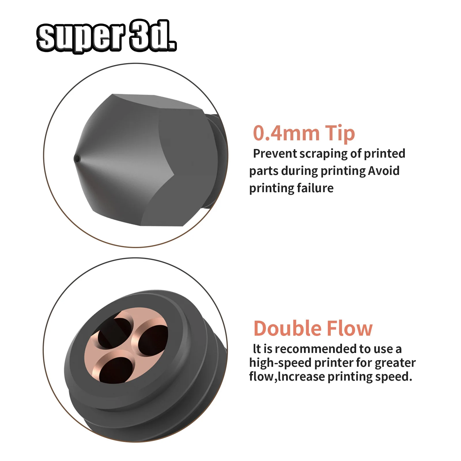 MK8 CHT 깍지 업그레이드 하드엔드 스틸 0.2, 0.3, 0.4, 0.6, 0.8mm, 고유량 클론 CHT 노즐, Ender 3 ,V2 Ender 5 CR10 3D 프린터용