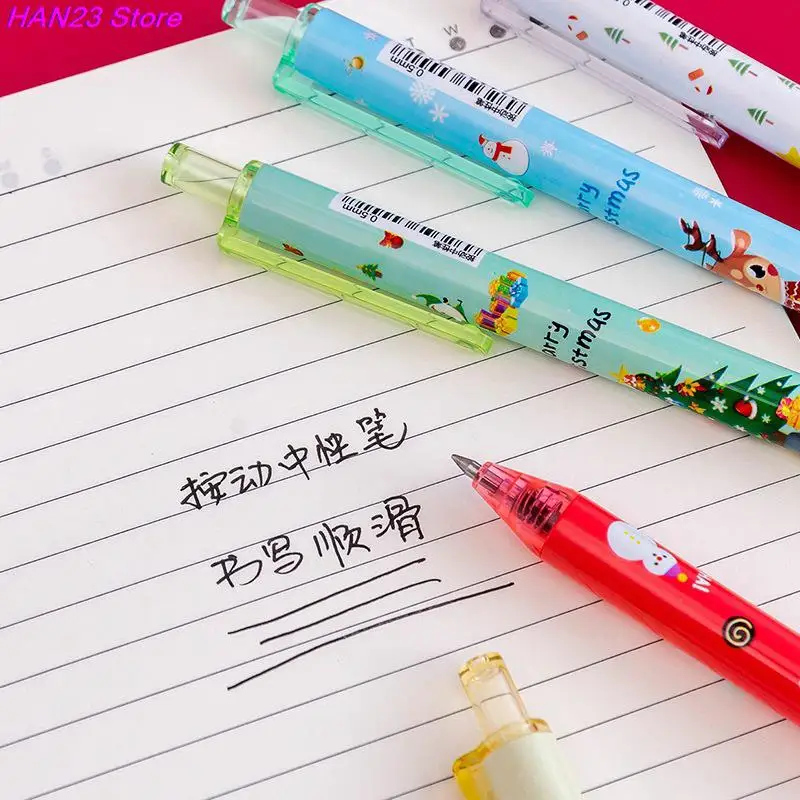 새로운 크리스마스 젤 펜 0.5mm 검정 잉크 개폐식 펜 필기 용품 학교 사무실 공급 업체 펜 어린이 선물, 1/6 개/세트