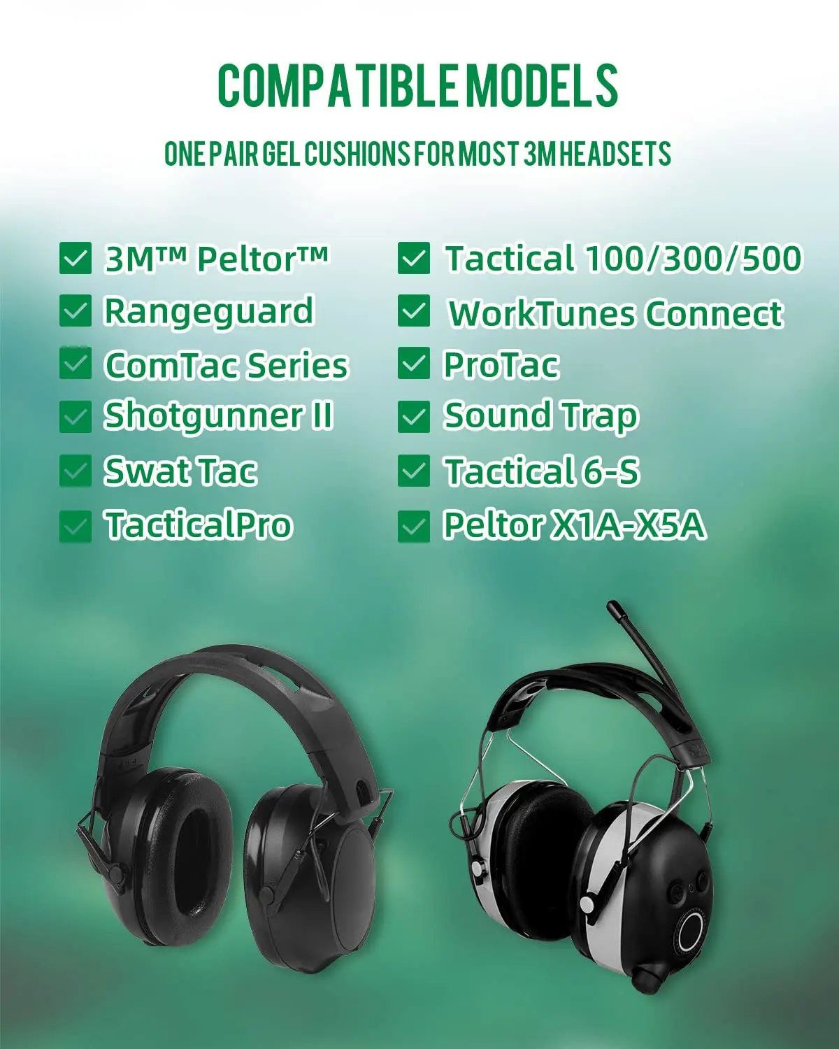 HOCAZOR 교체용 젤 이어 패드 헤드셋, 실리콘 패드, 펠터 전술 100 300 500 레인지 가드 3M 워크튠과 호환