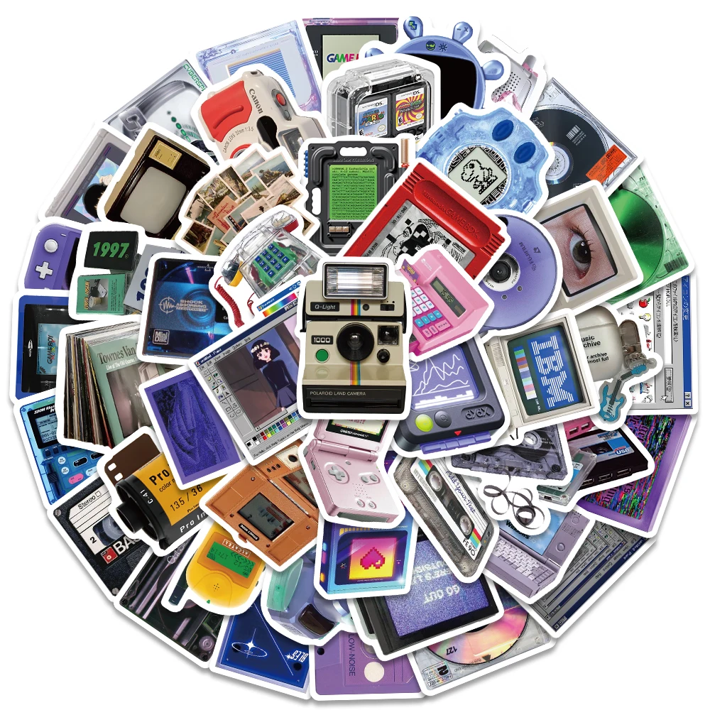 VSCO 레트로 게임 콘솔 테이프 디스크 그래피티 스티커, 자전거 DIY 오토바이 자동차 수하물 기타 노트북 스케이트보드 스티커, 50 개