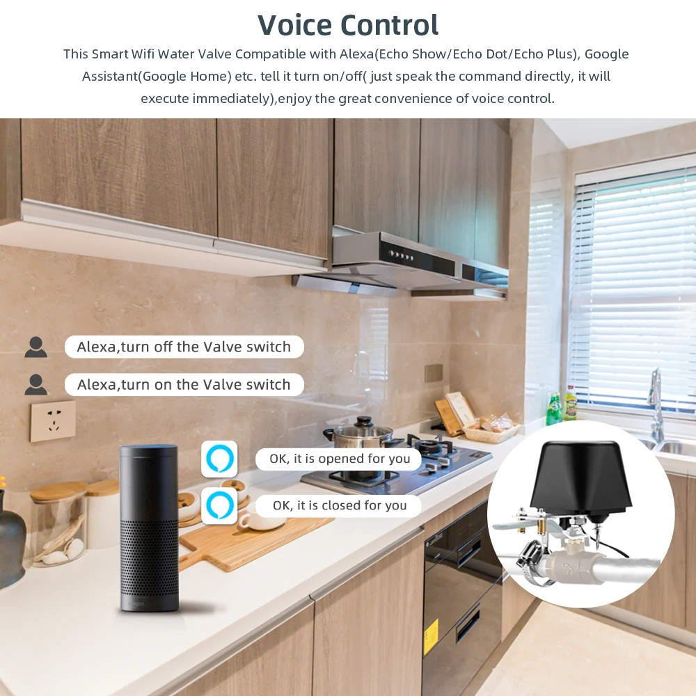 Tuya 스마트 WiFi ZigBee 수성 가스 누출 밸브 ON/OFF 자동 제어 카운트다운 타이머 밸브 Alexa Google 홈 차단 컨트롤러