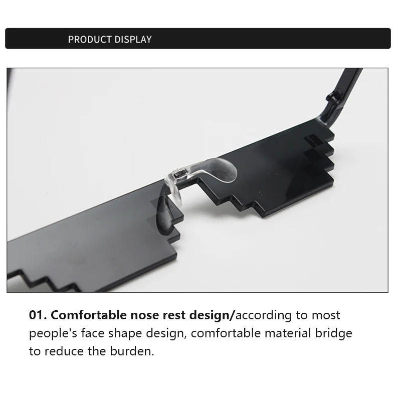 블랙 모자이크 선글라스, 재밌는 장난감, 모자이크 스트립 선글라스, 트릭 토이, 레트로 폭력배 생활 안경, 안경 픽셀 처리, 남녀공용