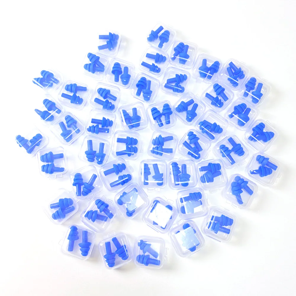 부드러운 실리콘 귀마개 방수 수영 귀마개, 재사용 가능한 소음 감소 수면 귀마개, 상자 포함 청력 보호기