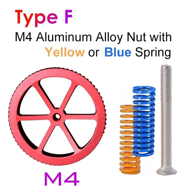 스크류 너트 히트 베드 레벨링 스프링 노브 부품, 3D 프린터 인쇄 플랫폼 교정 액세서리, M3/M4, 4 개