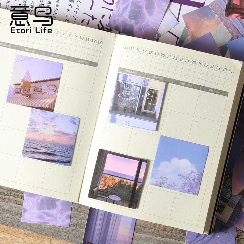 귀여운 보라색 별 달 안개 DIY 전화 스티커, 미적 장식 스크랩북 액세서리, 어린이 문구 용품, 46 개