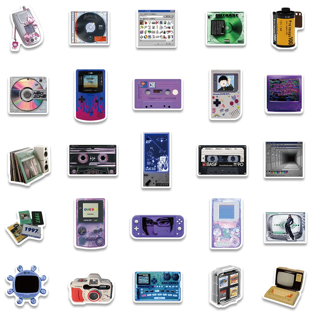 VSCO 레트로 게임 콘솔 테이프 디스크 그래피티 스티커, 자전거 DIY 오토바이 자동차 수하물 기타 노트북 스케이트보드 스티커, 50 개