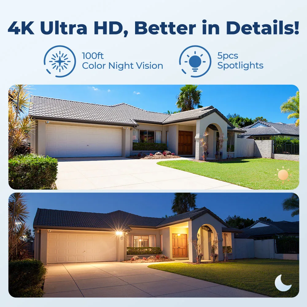 Reolink 스마트 PoE 보안 카메라, 5 배 줌, 양방향 오디오, IP 캠, 사람 및 자동차 감지, 스포트라이트 감시 카메라, P430, 4K, 8MP