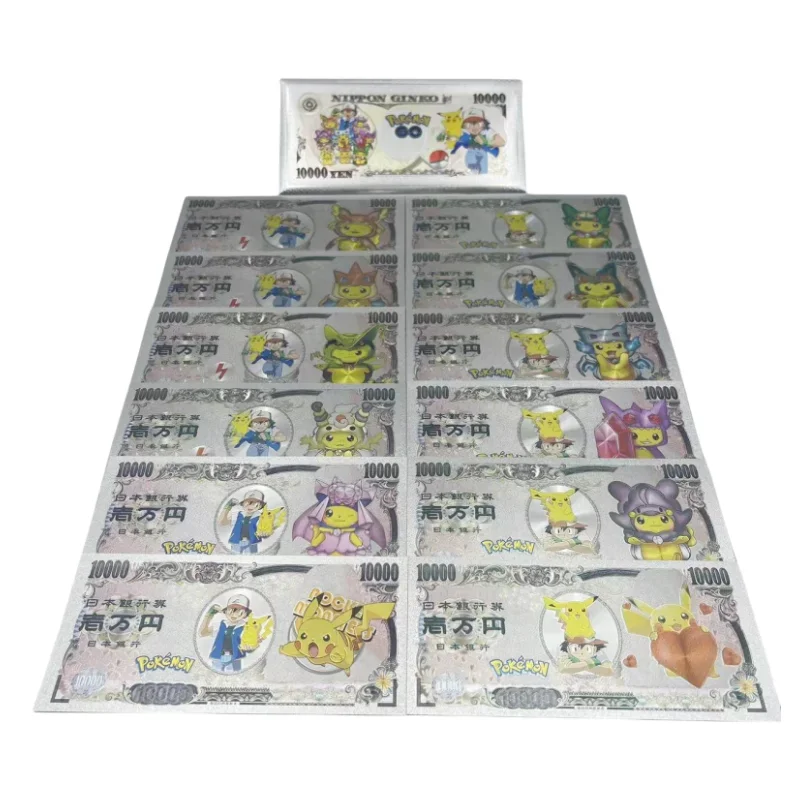 포켓몬 기념 지폐, 골드 실버 지폐, 피카츄 5 개, 10 개, 12 개 세트, 기념 컬렉션 장난감, 어린이 선물