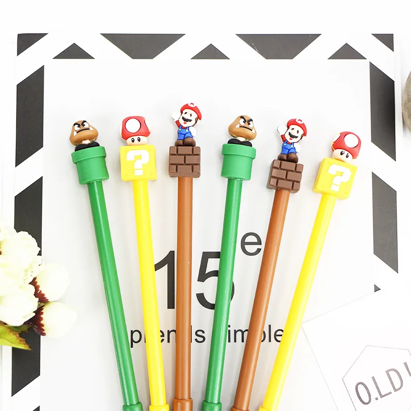 귀여운 만화 소프트 고무 블랙 중립 펜, 사무실 카본 워터 펜, 24 개 문구