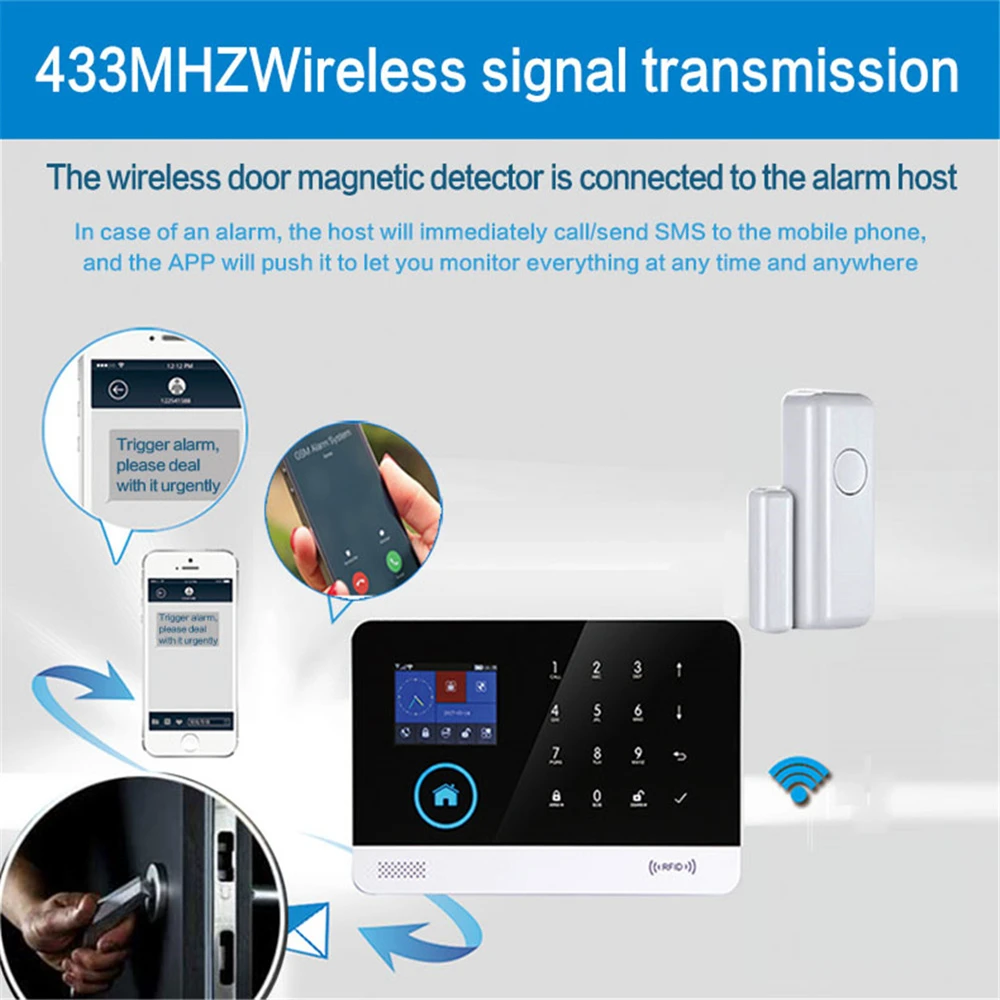 YUPA 무선 창문 문짝 자석 알람 센서, 스마트 홈 보안 시스템용 문짝 감지기, 보안 보호, 433mhz