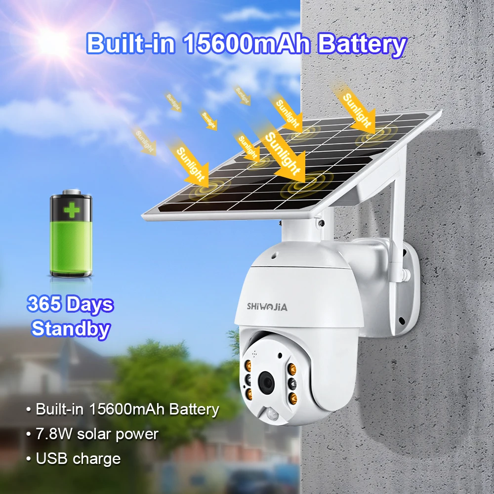 SHIWOJIA 태양 전지 패널 야외 모니터링 CCTV 카메라, 스마트 홈 양방향 침입 경보, 긴 대기 시간, 4G SIM 카드, 5MP, 6MP