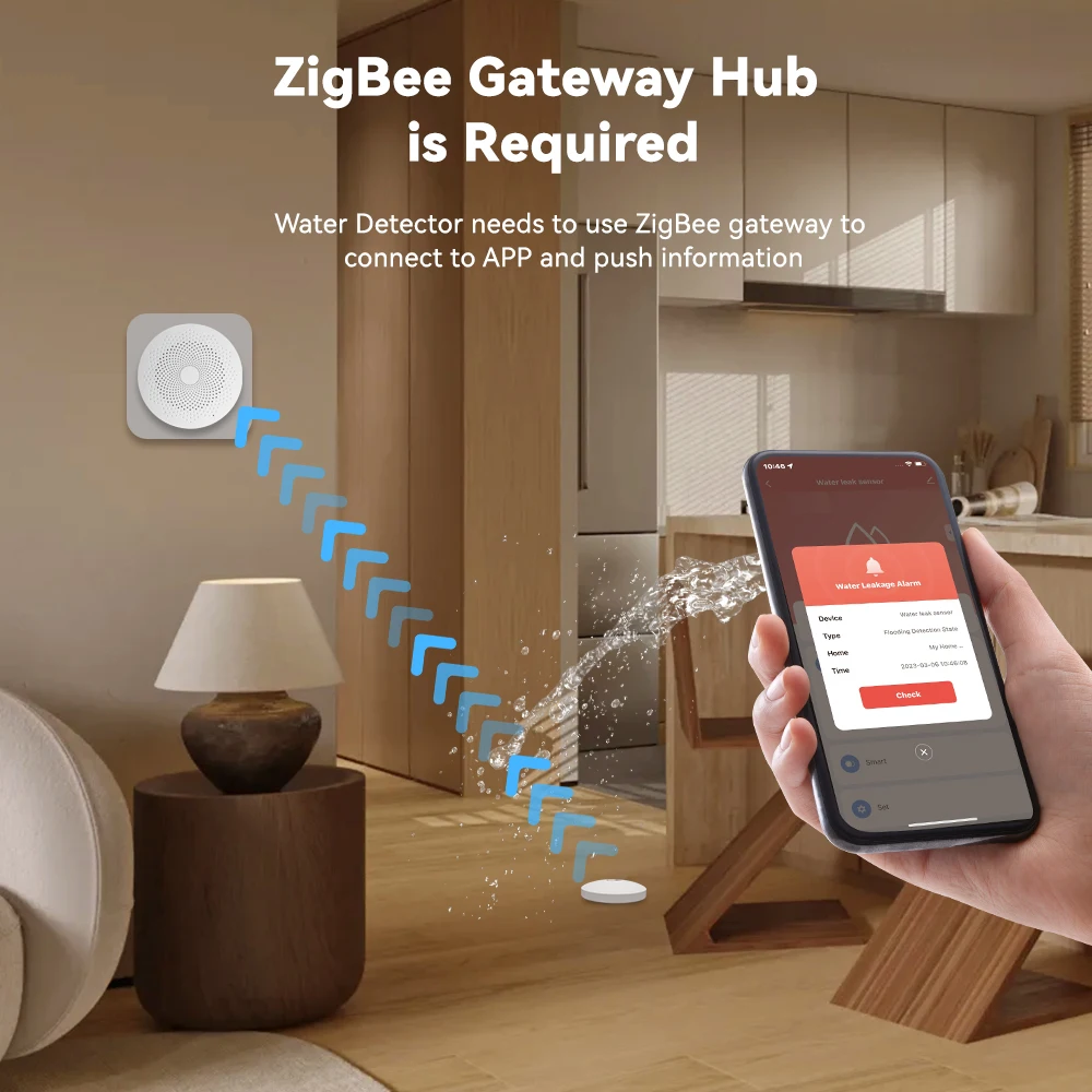 IAlarm ZigBee 연결 누수 센서, 침수 보안 알람, 누수 감지기, 오버플로 경보, 방수, 스마트 홈