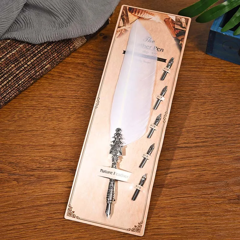 BNB 멀티 컬러 크리에이티브 빈티지 깃털 펜촉, 조각 꽃 바디 라운드 딥 워터 펜, 학생 필기 만년필, 휴일 선물
