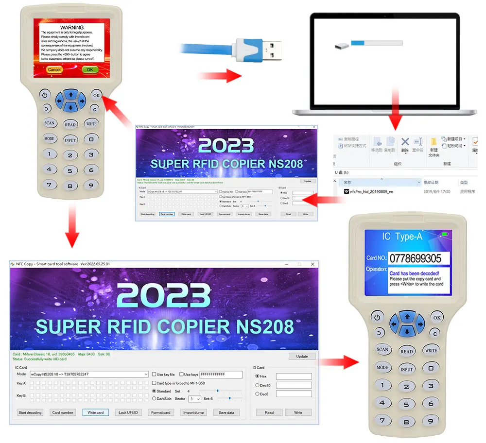 10 영어 빈도 RFID 복사기 125KHz 키 fob NFC 리더기 라이터 13.56MHz 암호화된 프로그래머 USB UID 카드, 스마트 보안, 풀 컬러 스크린, 명확한 전시, 다언어, 다양한 유형의 디코딩