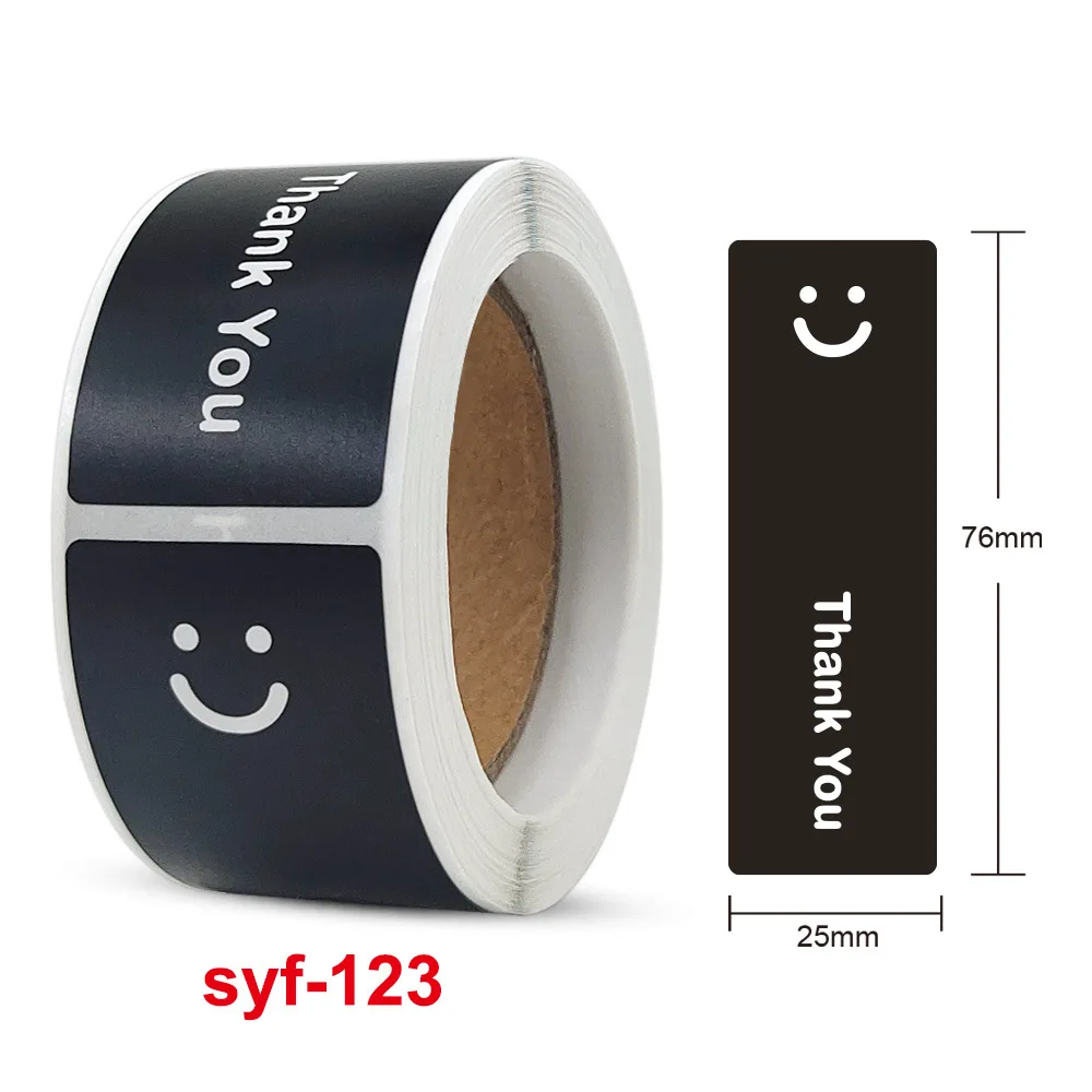 스마일 페이스 블랙 앤 화이트 땡큐 직사각형 도장 스티커 선물 스티커, 수제 포장 장식 라벨, 120 개/롤